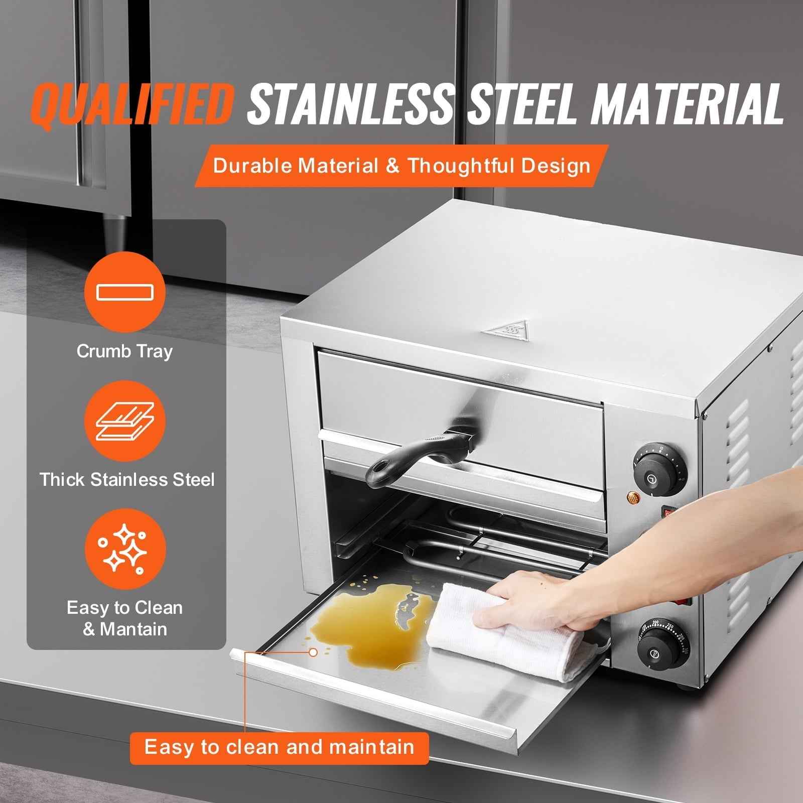 VEVOR Electric Pizza Oven for Countertops, 12-inch, 1700W, with Temp Control & 0-120 Min Timer, Even Baking Technology & Easy Clean Crumb Tray, Ideal for Both Commercial & Home Kitchens