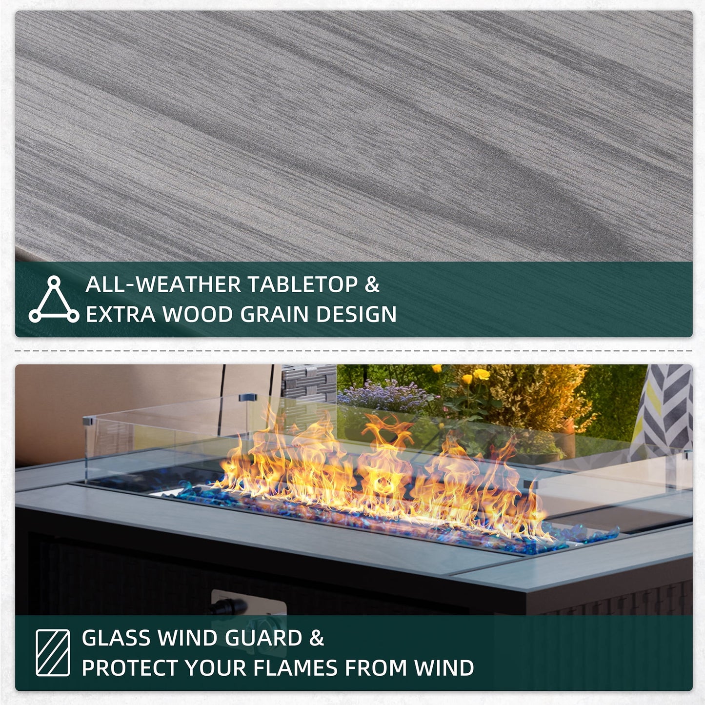 Walsunny 45" Propane Fire Pit Table 50,000 BTU Steel Gas Fire Pit with Removable Lid & Waterproof Cover and Tables