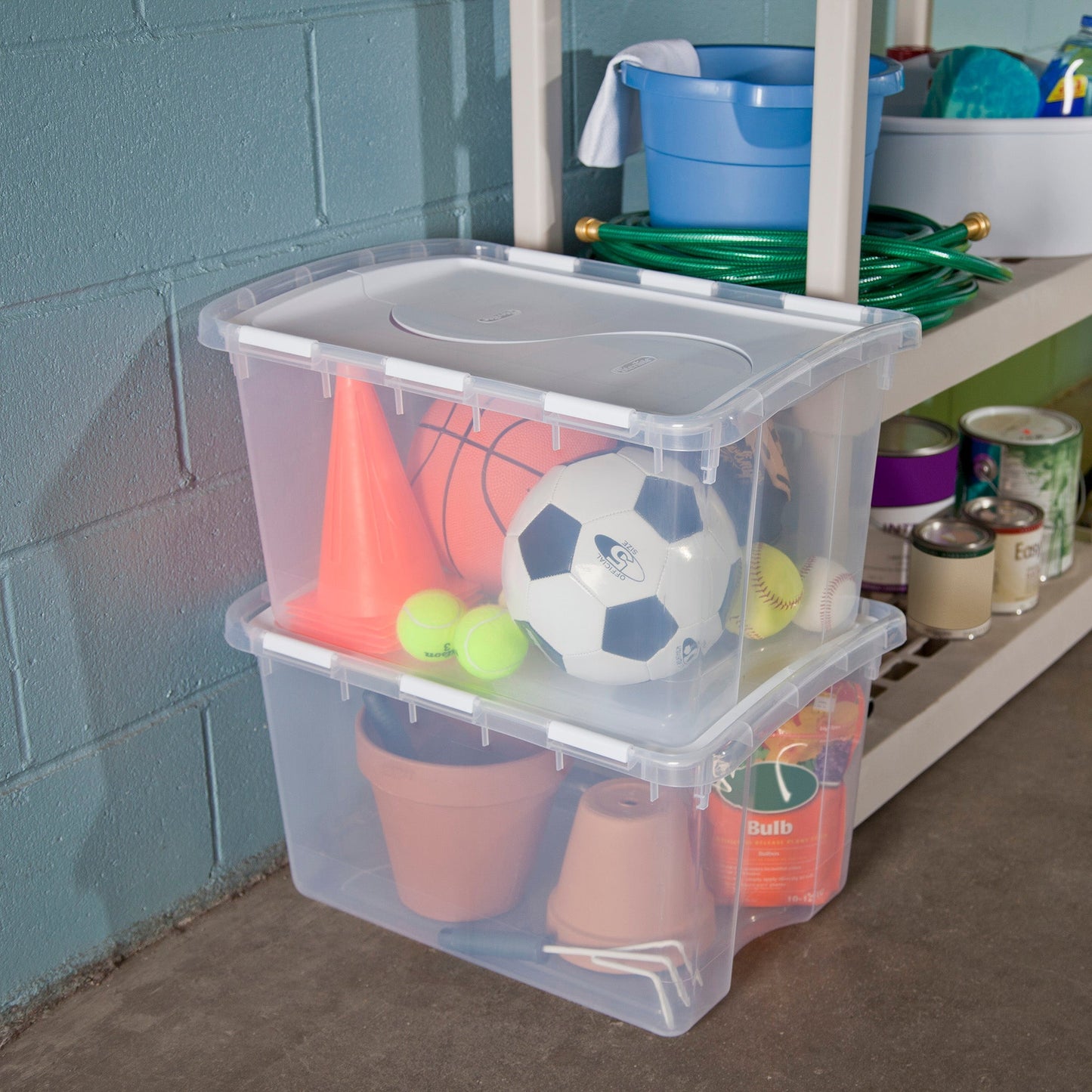 Sterilite 48 Quart Hinged Lid Storage Box Plastic Stackable Bin with Lid, 6 Pack