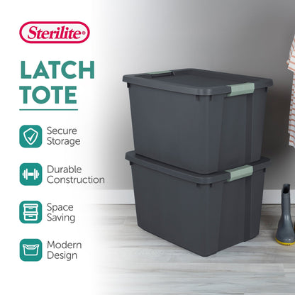 Sterilite 6 Pack 20 Gallon Latch Tote, Stackable Plastic Storage Bin Container