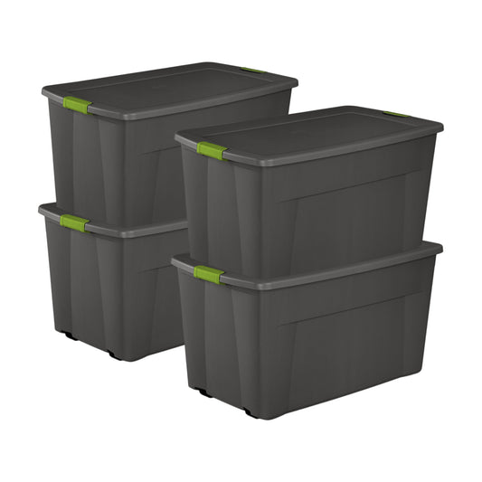 Sterilite Large 45 Gal Wheeled Latching Storage Bin Tote, Gray/Green (4 Pack)