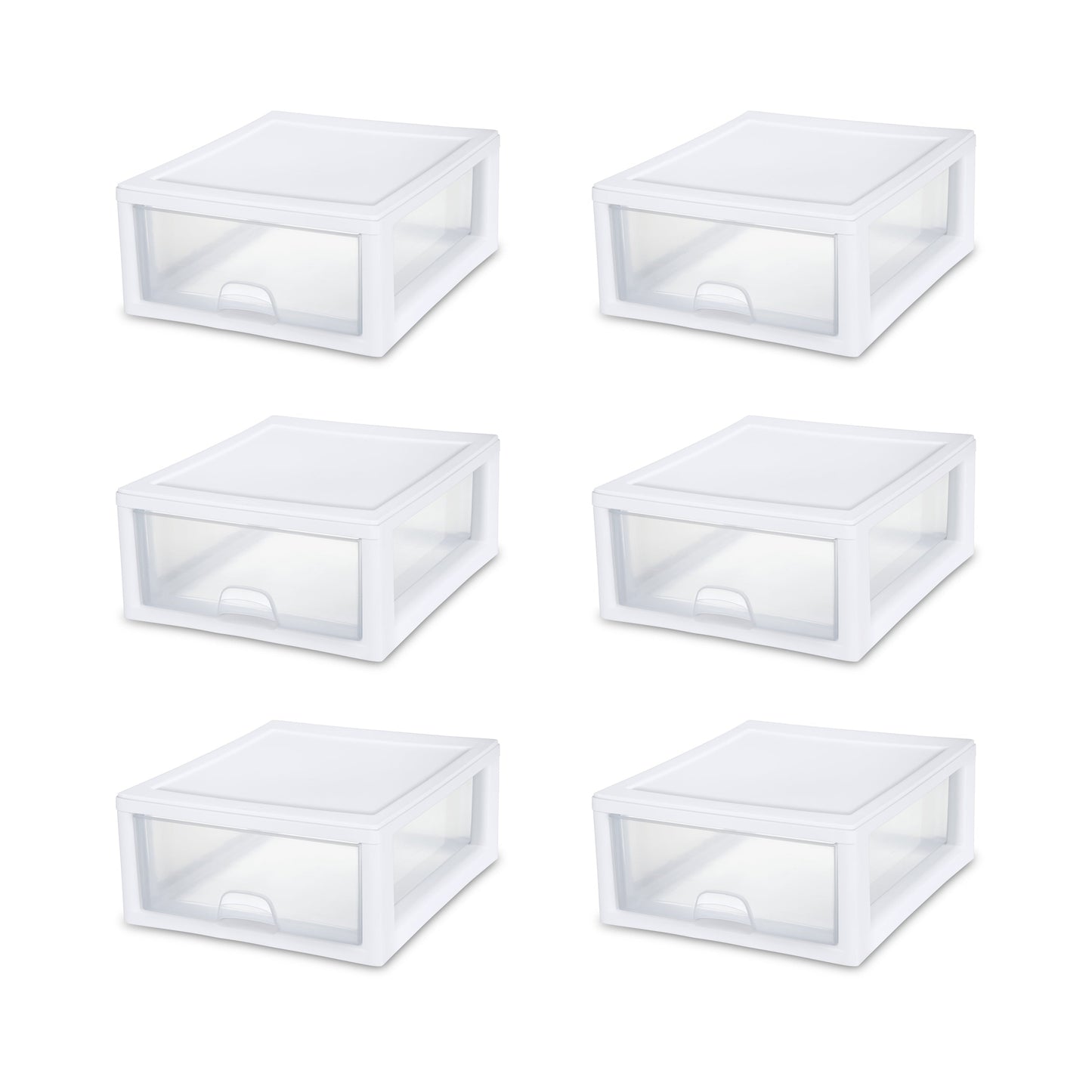 Sterilite 16 Quart Clear Plastic Stacking Storage Drawer Container Box, 6 Pack
