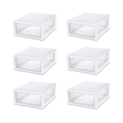 Sterilite 16 Quart Clear Plastic Stacking Storage Drawer Container Box, 6 Pack