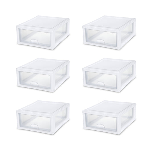 Sterilite 16 Quart Clear Plastic Stacking Storage Drawer Container Box, 6 Pack