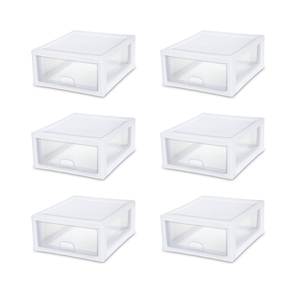 Sterilite 16 Quart Clear Plastic Stacking Storage Drawer Container Box, 6 Pack