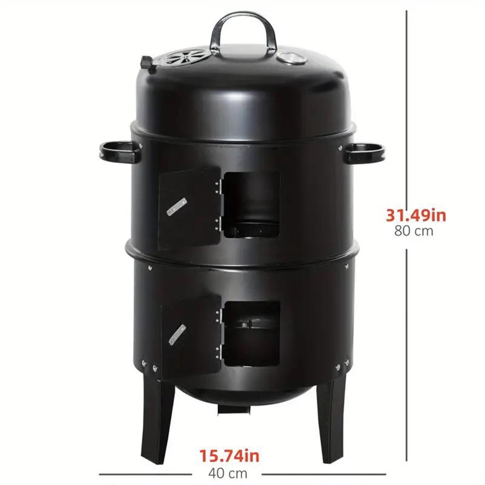 TOPTENG Vertical Charcoal BBQ Smoker, 3-in-1 16" Round Charcoal Barbecue Grill with 2 Cooking Area, and Thermometer for Outdoor Camping Picnic Backyard Cooking, Black
