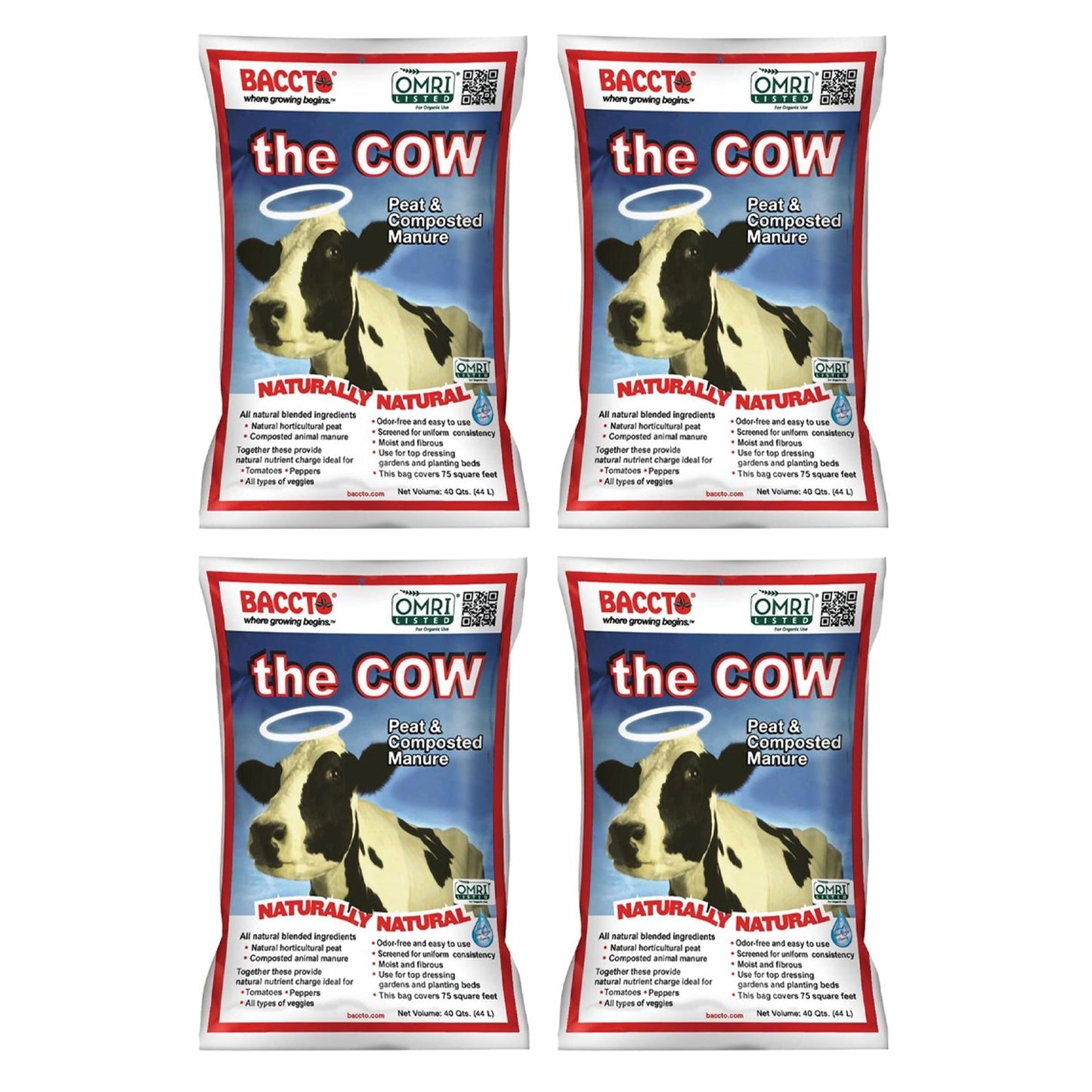 Michigan Peat 1640 Wholly Cow Horticultural Compost and Manure, 40 Qt (4 Pack)
