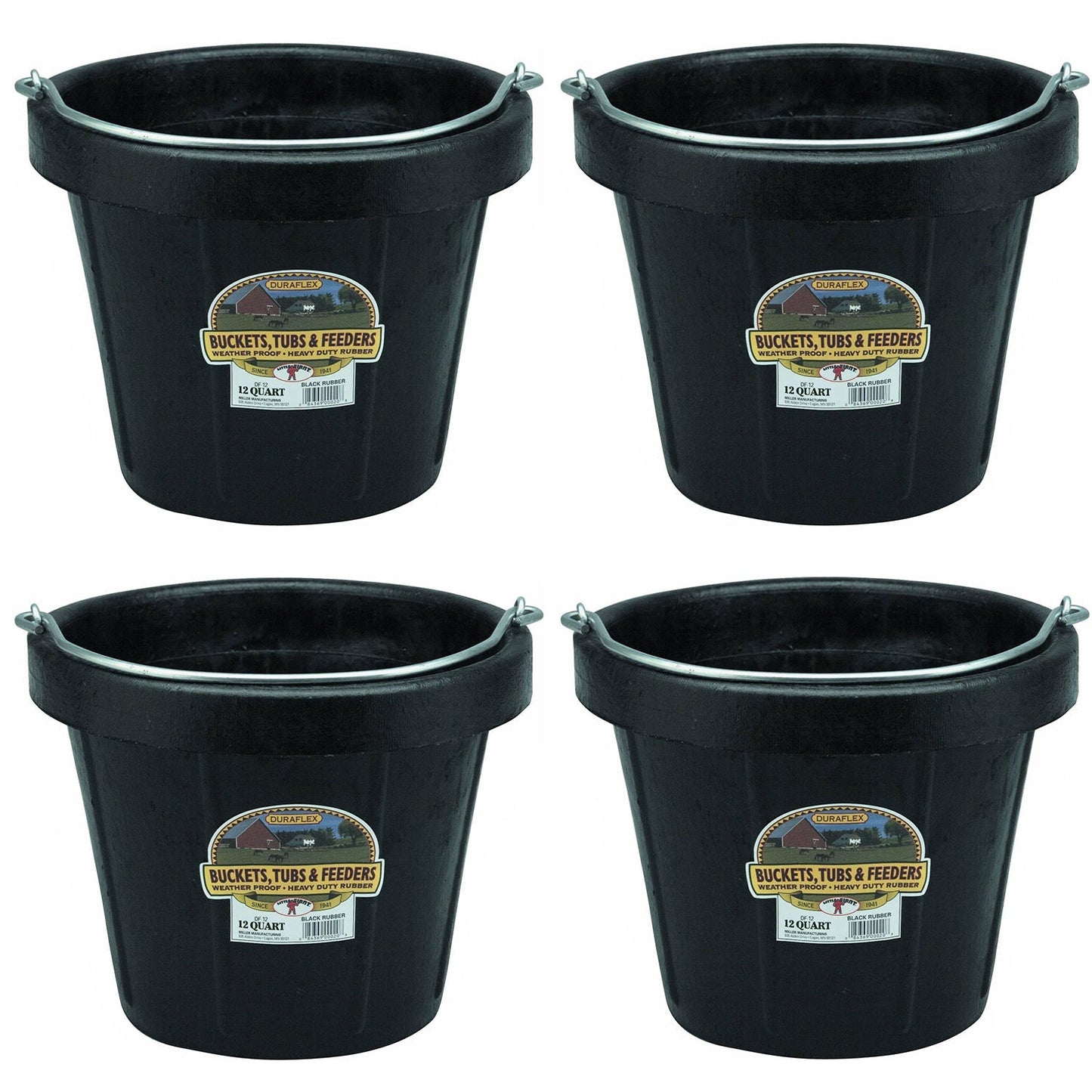 Little Giant 12 qt Flexible All-Purpose Rubber Bucket w/ Steel Handle (4 Pack)