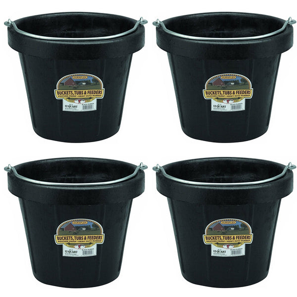 Little Giant 12 qt Flexible All-Purpose Rubber Bucket w/ Steel Handle (4 Pack)