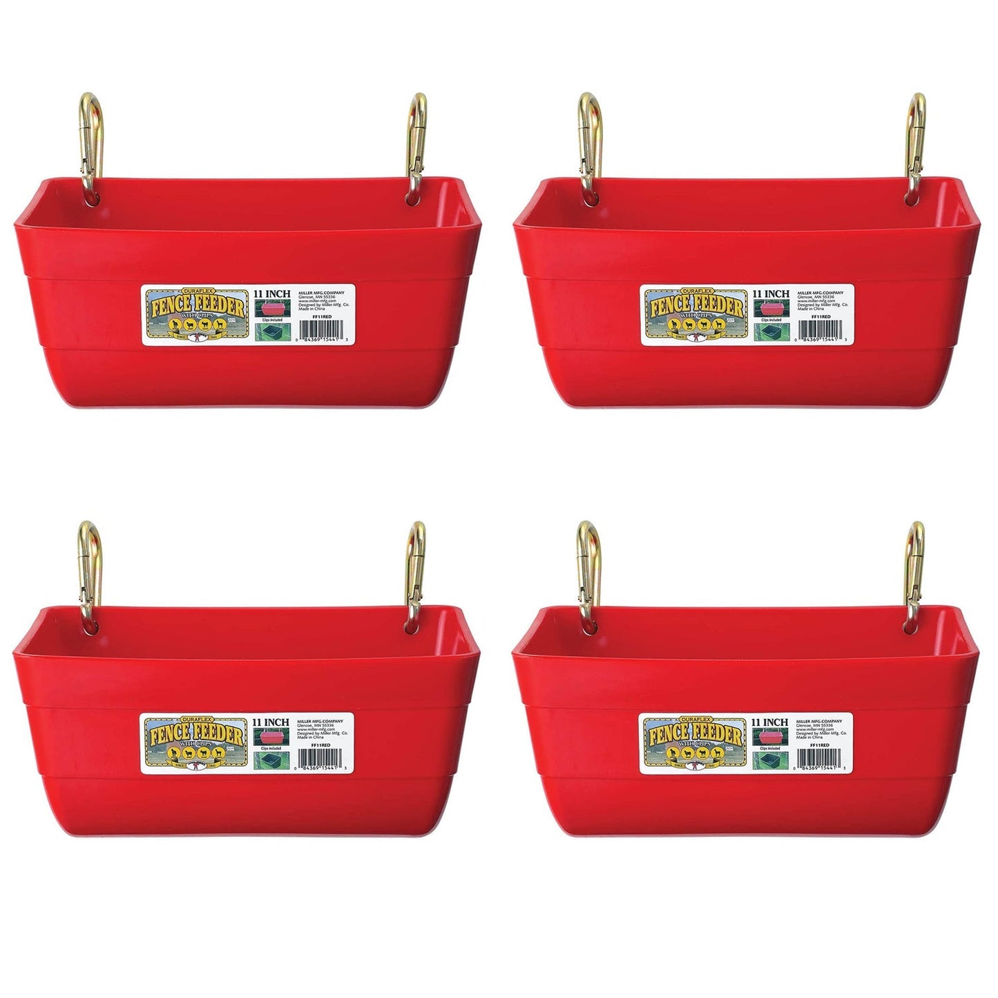 Little Giant 4.5 Quart Heavy Duty Feed Trough Bucket Fence Feeder, Red (4 Pack)