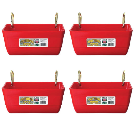 Little Giant 4.5 Quart Heavy Duty Feed Trough Bucket Fence Feeder, Red (4 Pack)