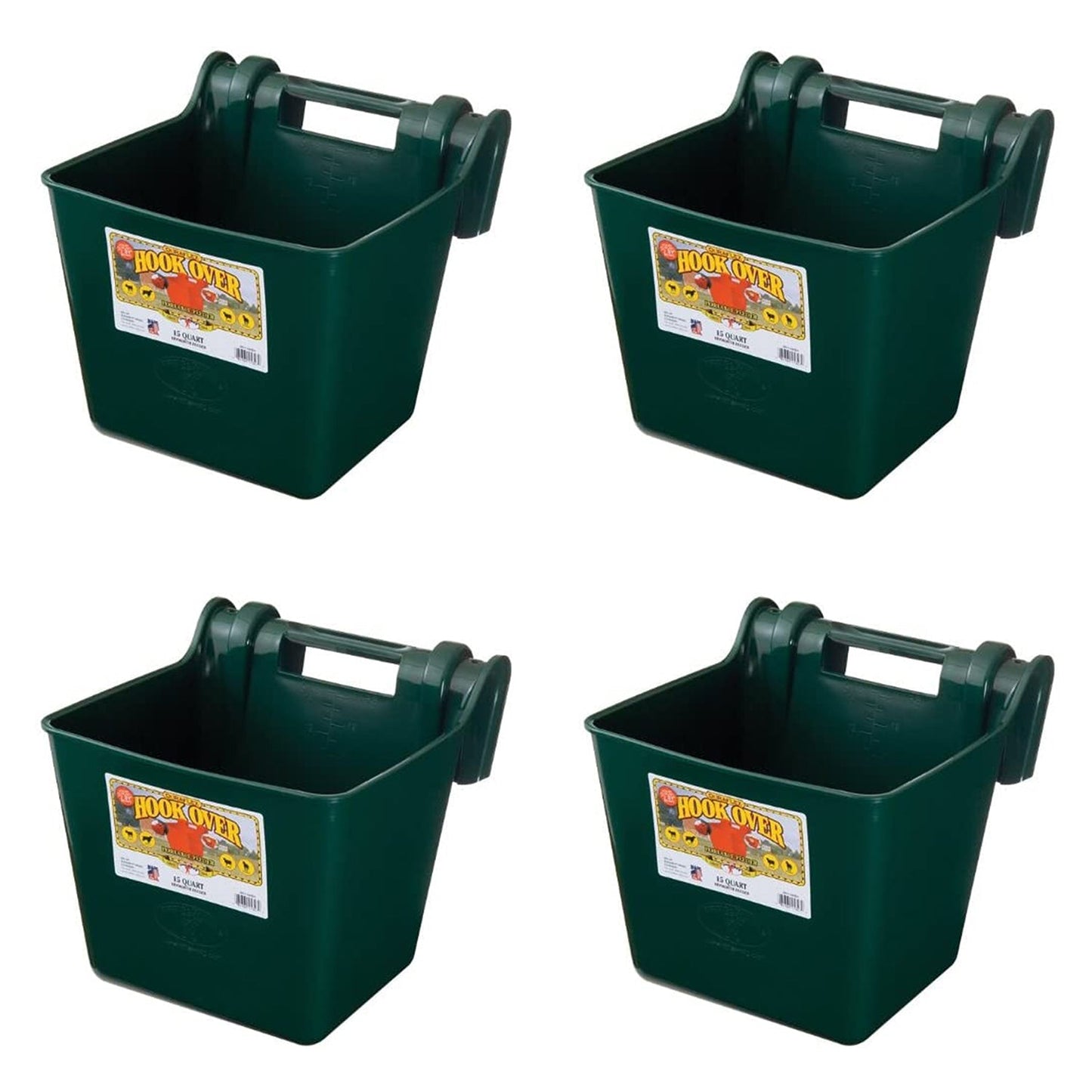 Little Giant Heavy Duty 15 Quart Mountable Plastic Hook Feeder, Green (4 Pack)