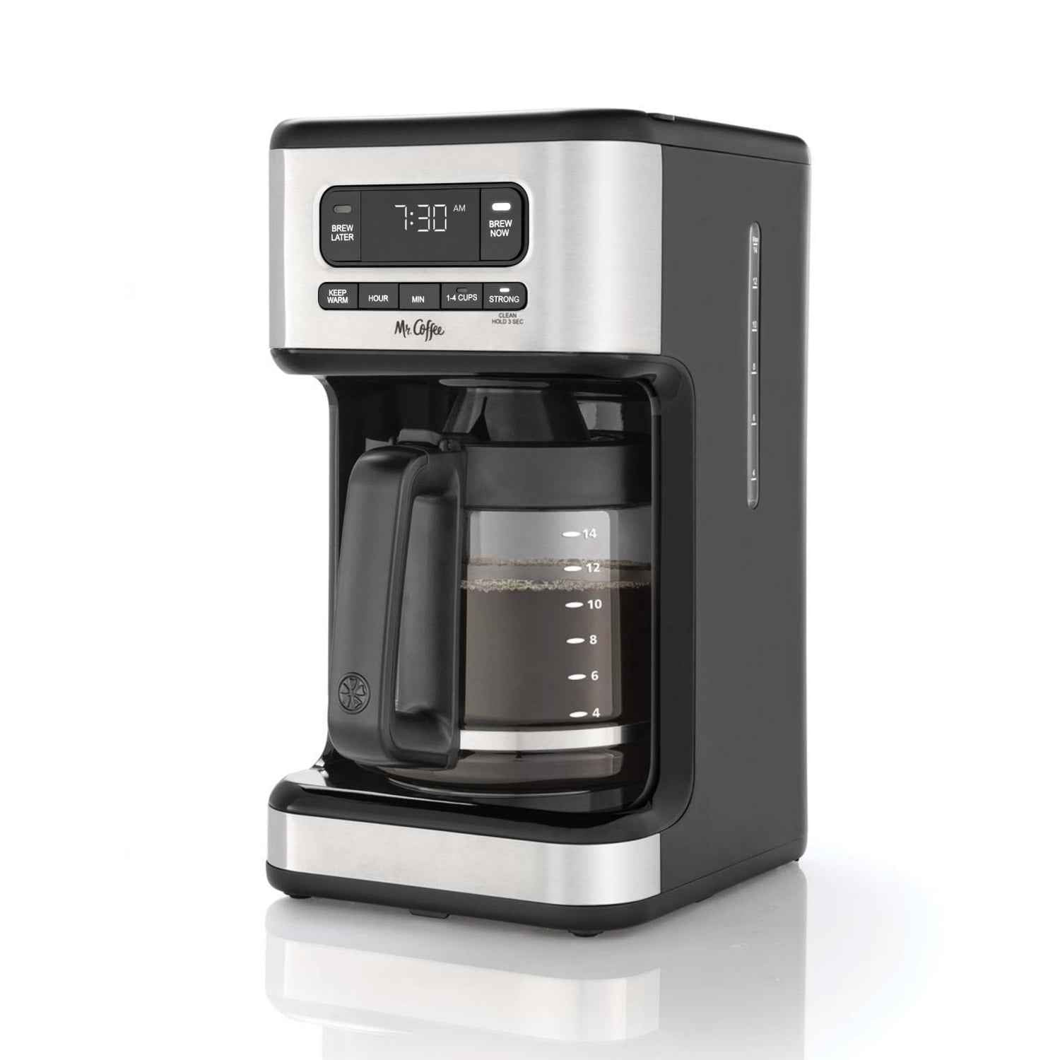 Mr. Coffee 14 Cup Programmable Coffee Maker, Light Stainless Steel