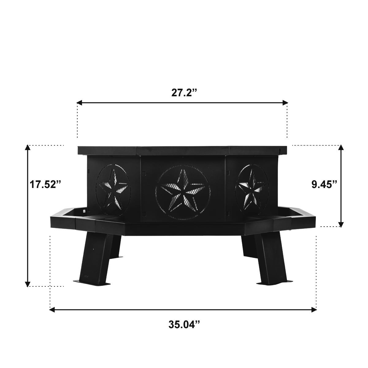 MistMo Octagon Wood Fire Pit, 35" Metal Outdoor Firepit for Patio Party Black