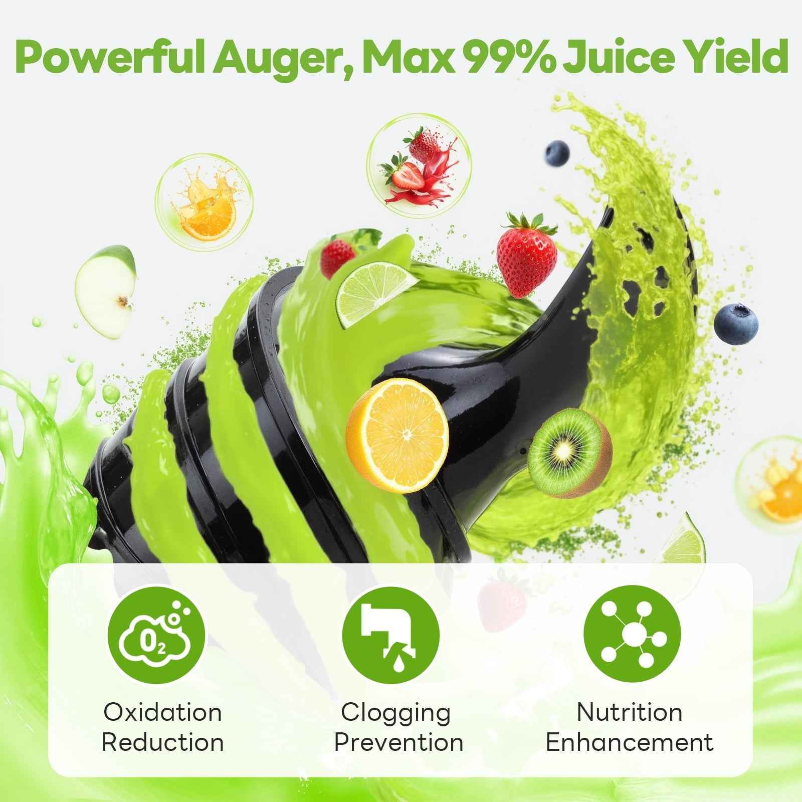 Aeitto Juicer Machines, Cold Press Juicer, 5.3" Extra Large Feed Chute for Whole Vegetables & Fruits, High Juice Yield Juice Maker,  1.7L Large Capacity Slow Masticating Juicer