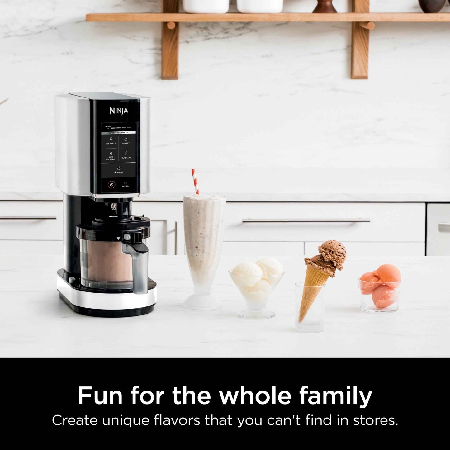 Ninja CREAMi Ice Cream Maker, for Gelato, Mix-ins, Milkshakes, Sorbet, Smoothie Bowls & More, 5 One-Touch Programs, with (2) 16 oz Pint Containers & Lids, Perfect for Kids, White, NC300WH