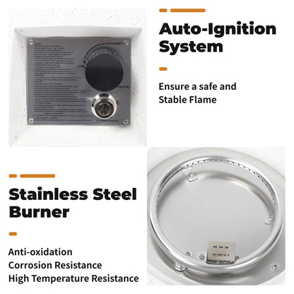 NAGA BAHNA 21" Round Propane Fire Pit 50,000BTU Terrazzo Gas Fire Pit with Glass Stones