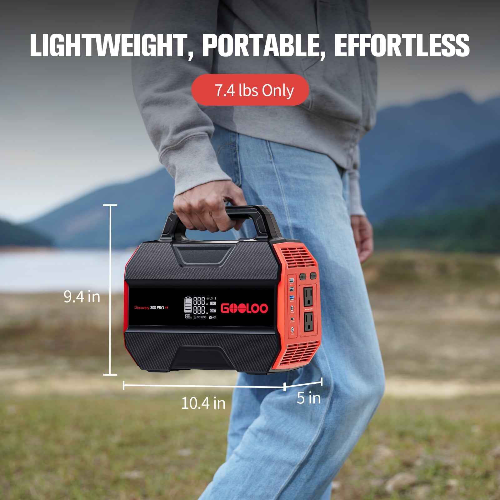 GOOLOO Discovery 300 PRO Power Station: 230Wh Solar Generator with 300W AC Output, 12V DC, and Multiple USB Ports, Perfect for Camping, RV, and Emergency Power Needs