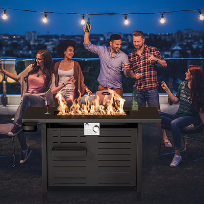 KingChii 45 inch Propane Fire Pit with Lid, Lava Stone, 60,000 BTU Steel Gas Fire Pit Table for Outdoor, Garden, Patio and Backyard, Black