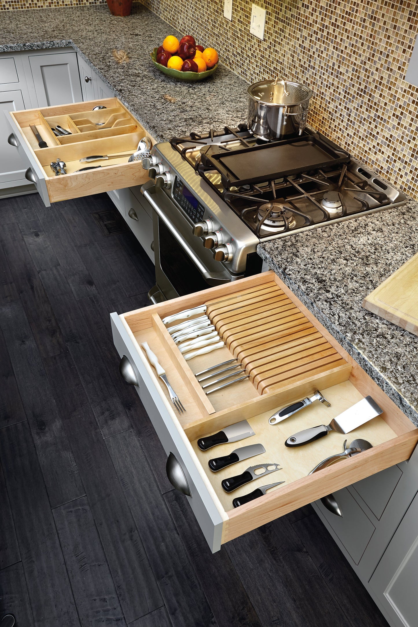 Rev-A-Shelf 9 Cutlery Compartment Tray Cabinet Insert Tall, Maple, 4WCT-3