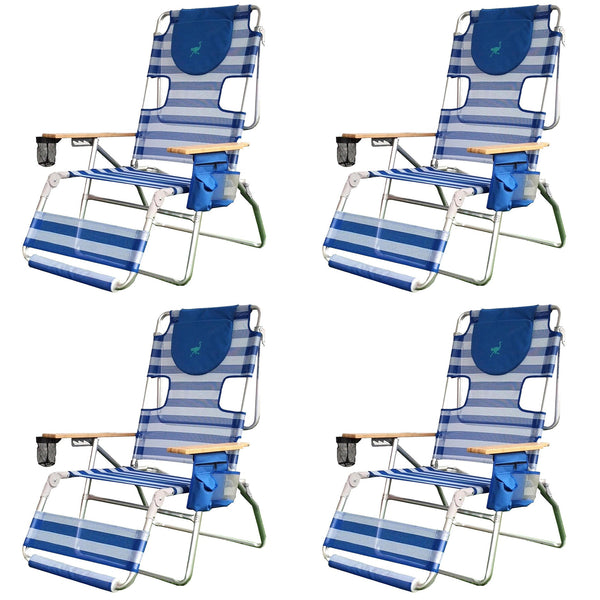 Ostrich 3-N-1 Altitude Outdoor Reclining Patio Beach Lounge Chair, Blue (4 Pack)
