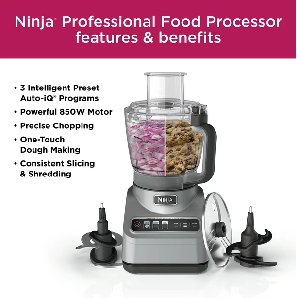 Ninja Professional Food Processor, 850 Watts, 9-Cup Capacity, Auto-iQ Preset Programs, BN600