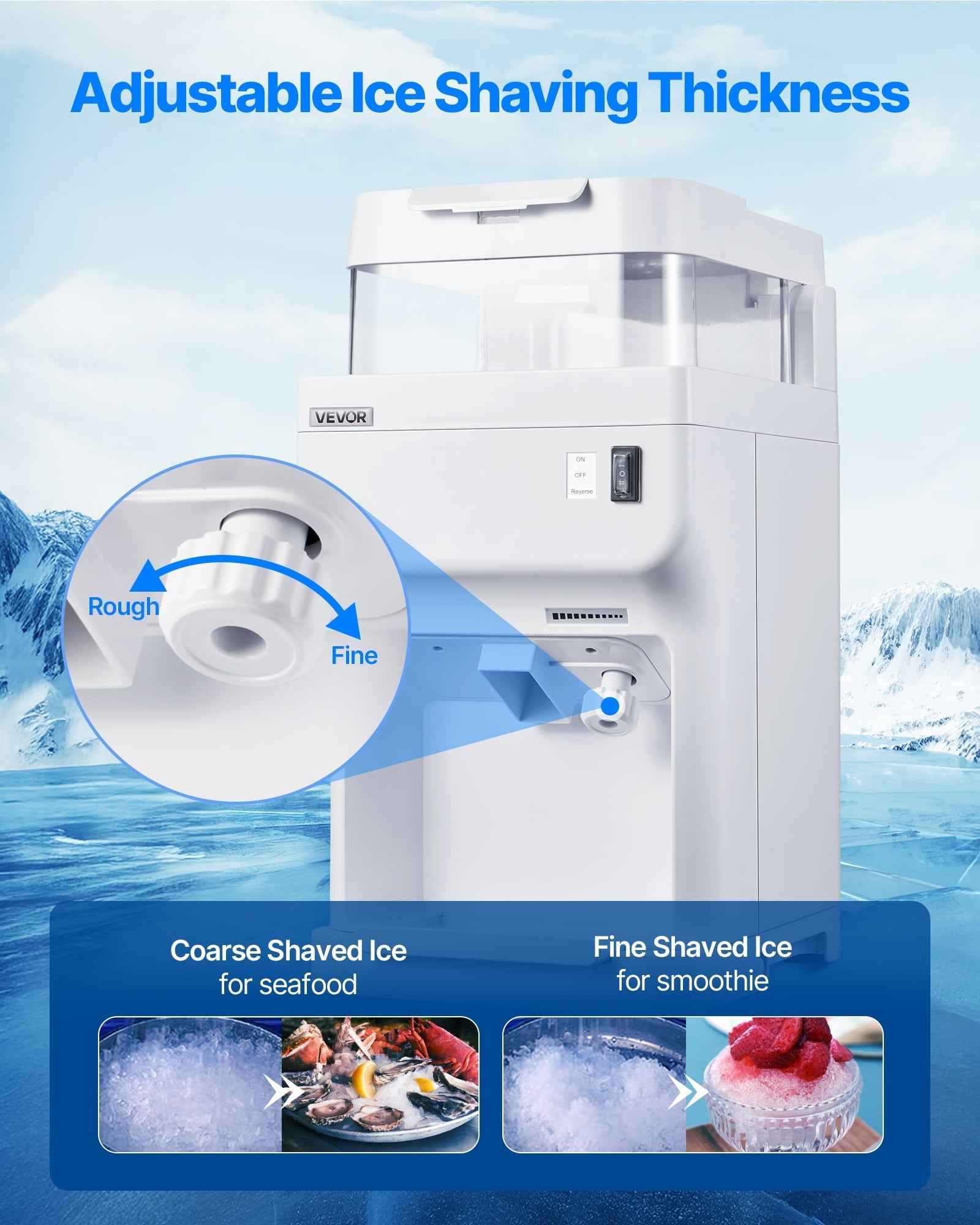 VEVOR Commercial Ice Shaver Crusher, 220lbs Per Hour Electric Snow Cone Maker with 8L Ice Cube Box, 350W 1500RPM Tabletop Shaved Ice Machine for Parties Events Bar