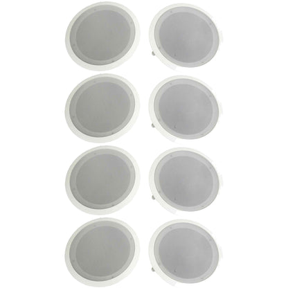 Pyle PDIC Series 8" 250W Round Flush Mount Wall and Ceiling Speakers, (8 Pack)