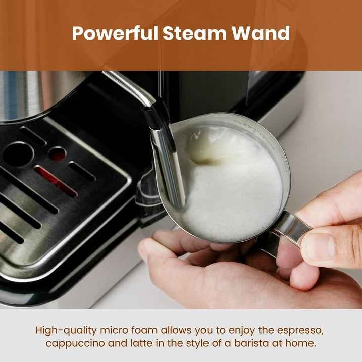 GEVI 20 Bar Stainless Steel Espresso Machine with Milk Frother Wand and Dual Temperature Control, GECME403L-U