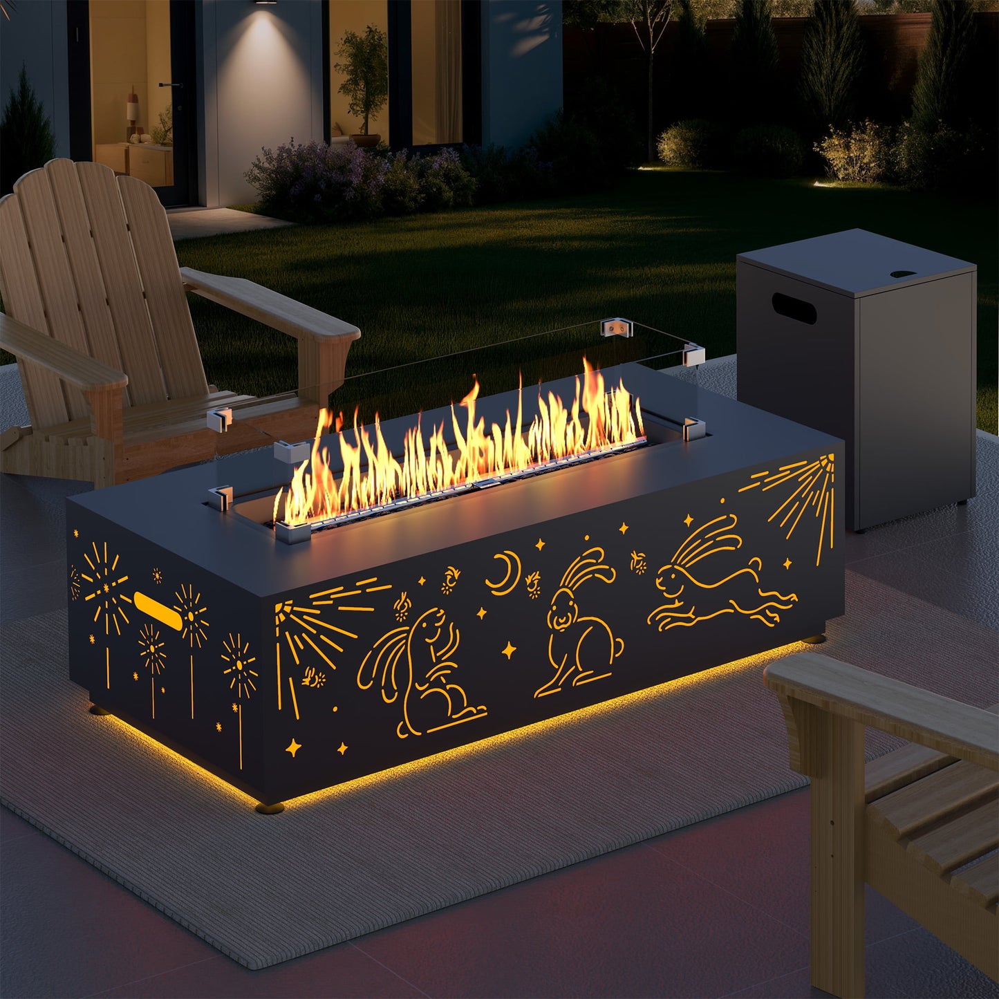 RADIATA 42" Rectangle Fire Pit Table, Dual-Fuel (Propane or Natural Gas), 50000 BTU,LED Rabbit Light, CSA Certified, Dark Gray