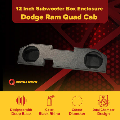 QPower Dodge Ram Quad Cab '02-Newer Dual 12 Inch Subwoofer Box Sub Enclosure - Find Fresh Goods