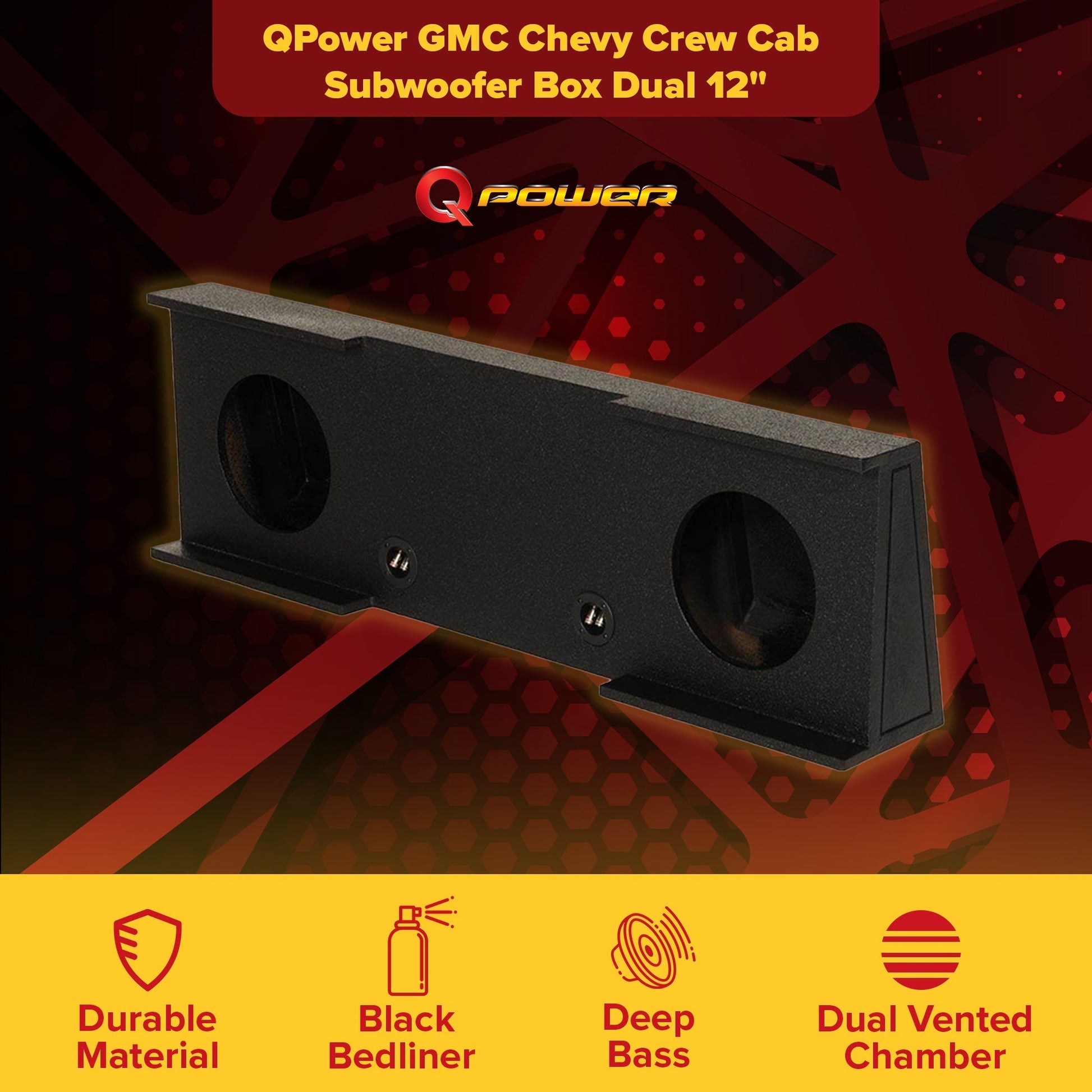 QPower GMC Chevy Crew Cab 2007-2013 Dual 12" Sub Box Enclosure w/ Bedliner Spray - Find Fresh Goods