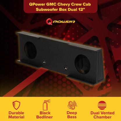 QPower GMC Chevy Crew Cab 2007-2013 Dual 12" Sub Box Enclosure w/ Bedliner Spray - Find Fresh Goods