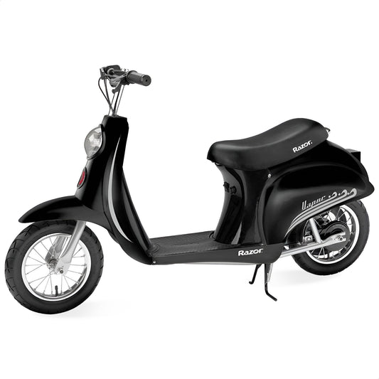 Razor Pocket Mod Miniature Euro 24V Electric Kids Ride On Retro Scooter, Black