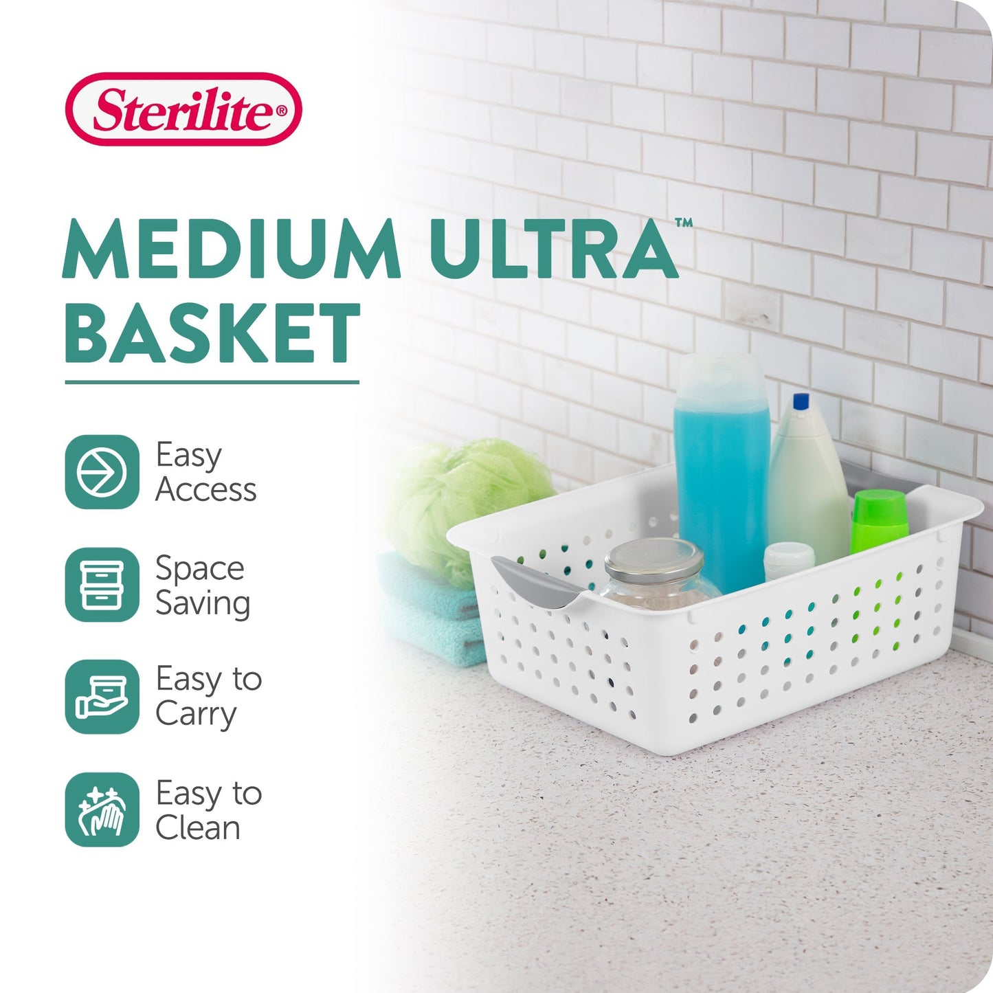 Sterilite Medium Ultra Plastic Storage Organizer Basket with Handles, (6 Pack)