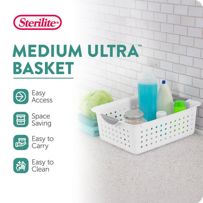 Sterilite Medium Ultra Plastic Storage Organizer Basket with Handles, (6 Pack)