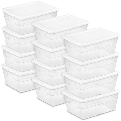 Sterilite 16 Quart Stacking Storage Box Container Tub with Lid, Clear (12 Pack)