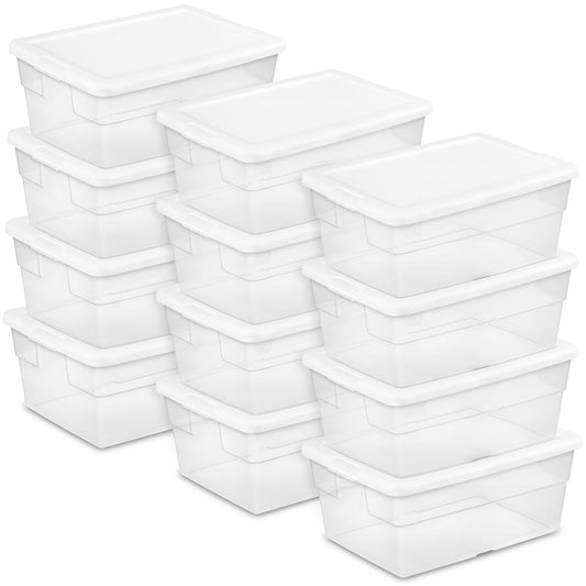 Sterilite 16 Quart Stacking Storage Box Container Tub with Lid, Clear (12 Pack)