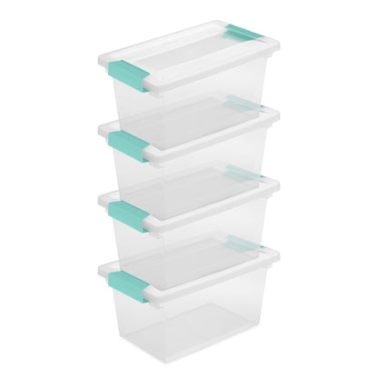 Sterilite Plastic Medium Clip Storage Box Container with Latching Lid, 4 Pack