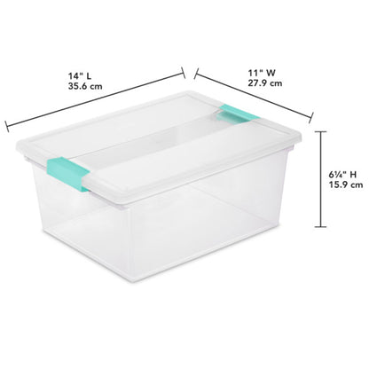 Sterilite Deep Plastic Stackable Storage Bin w/ Clear Latch Lid, Clear (4 Pack)