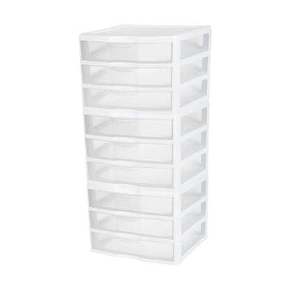 Sterilite Plastic Stackable Small 3 Drawer Storage System, White Frame, 3 Pack