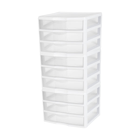 Sterilite Plastic Stackable Small 3 Drawer Storage System, White Frame, 3 Pack