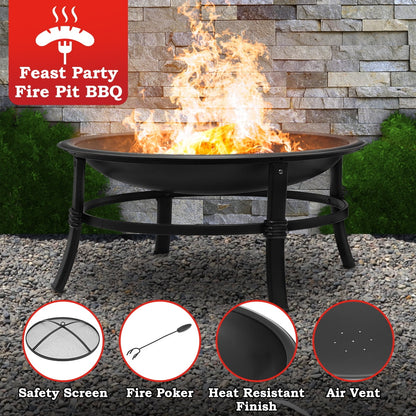 Singlyfire 26 inch Fire Pit for Outside Portable Fire Pit Wood Burning Small Fire Bowl for Camping Picnic Bonfire Patio Outside Backyard Garden Firepit with Log Grate, Poker