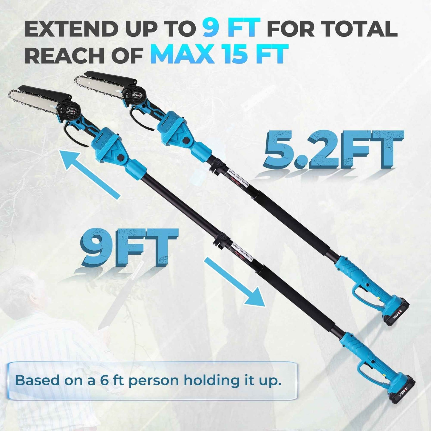 HOTREE 2 in 1 Cordless Pole Saw, 6-inch Pole Chainsaw Mini Handheld Chainsaw, 15 ft Extension Pole Saw for Effortless Tree Trimming