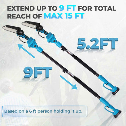 HOTREE 2 in 1 Cordless Pole Saw, 6-inch Pole Chainsaw Mini Handheld Chainsaw, 15 ft Extension Pole Saw for Effortless Tree Trimming