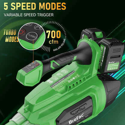 Brefac Leaf Blower 40V 700CFM 180MPH, Brushless Motor with 2 X 4.0Ah Batteries and Fast Charger