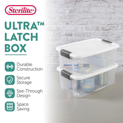 Sterilite 18 Quart Clear Plastic Stackable Storage Bin w/ Latch Lid, (12 Pack)