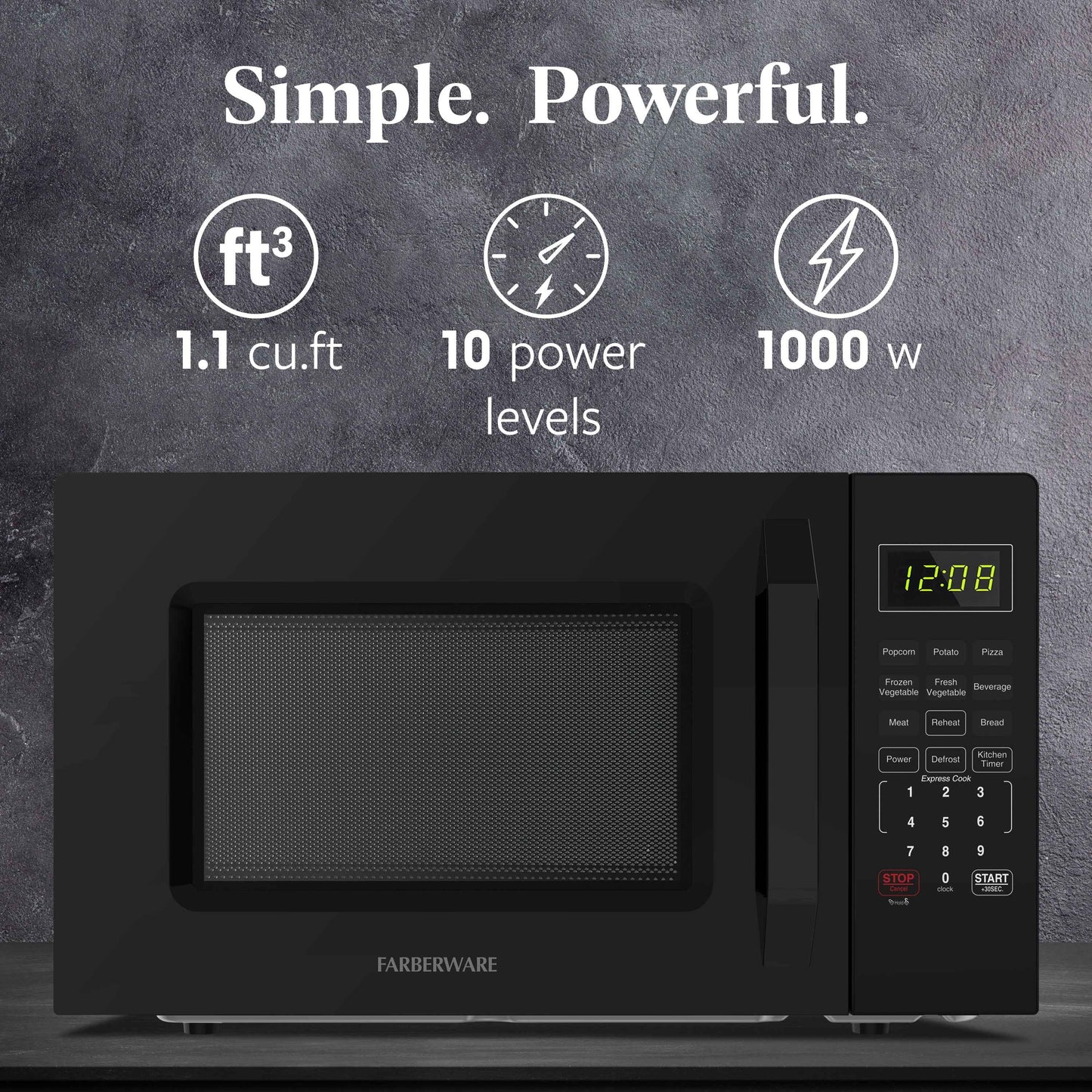 Farberware 1.1 Cu. Ft. 1000-Watt Compact Microwave Oven, Black