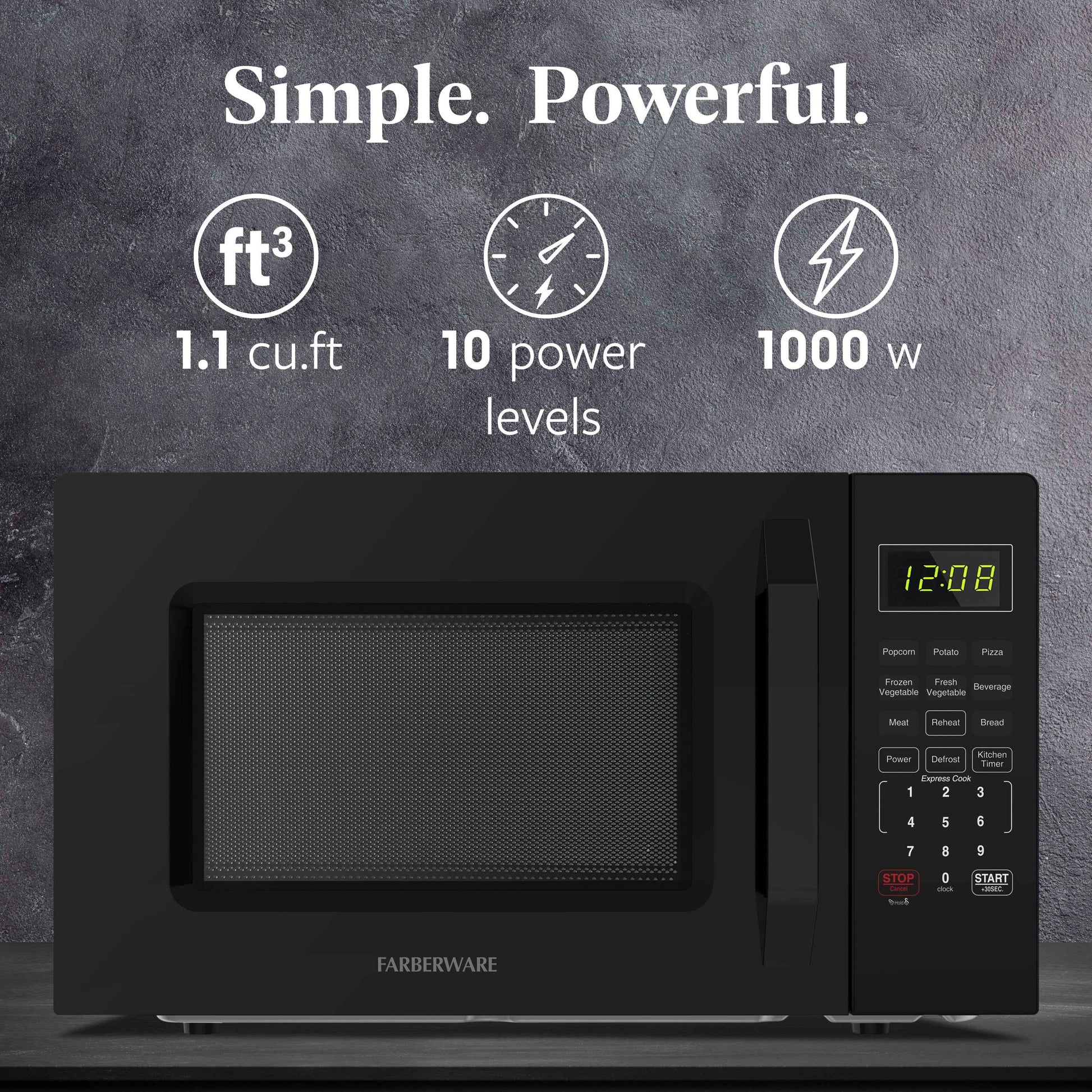 Farberware 1.1 Cu. Ft. 1000-Watt Compact Microwave Oven, Black