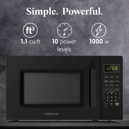 Farberware 1.1 Cu. Ft. 1000-Watt Compact Microwave Oven, Black